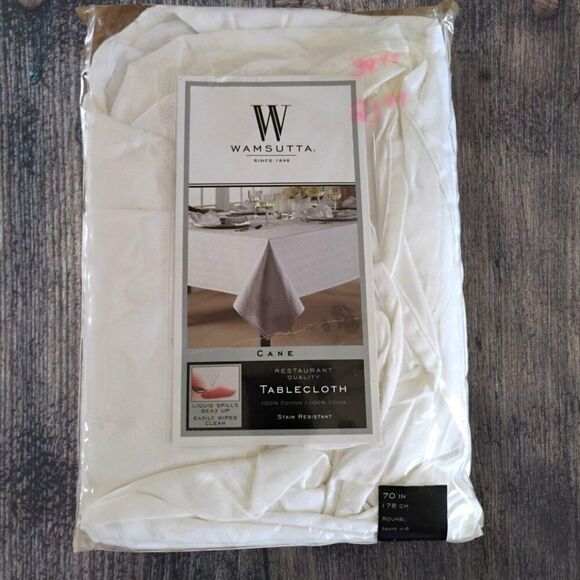 Wamsutta White Cane Stain Resistant Tablecloth Restaurant Quality 70 in Round - Picture 1 of 6